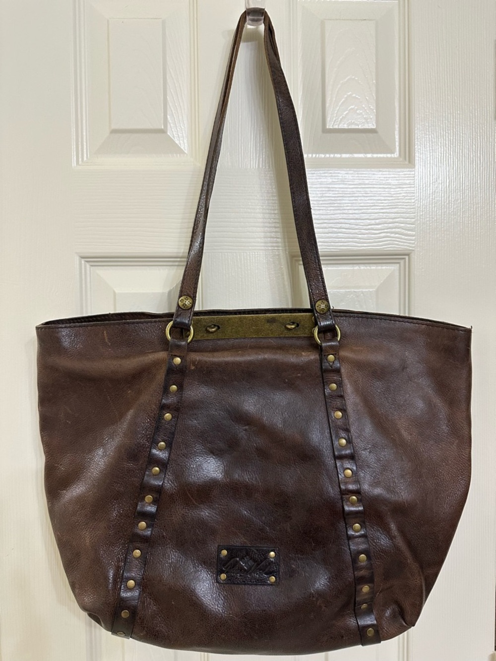 Patricia Nash Dark Chocolate Brown Leather Studded Tote